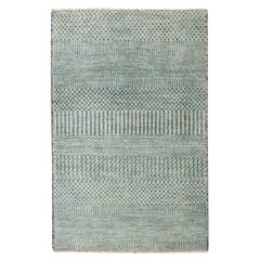 2'x3' Pastel Gray Tone on Tone Modern Grass Design Hand Knotted Wool Mat Rug