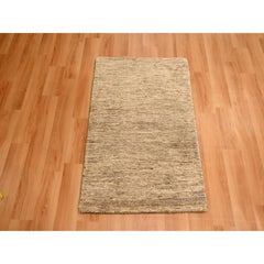 2'x3' Peanut Brown Plain Solid Design Pure Sari Silk Hand Knotted Mat Rug