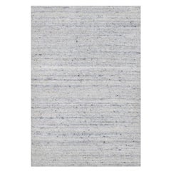 2'x3' Porcelain White Hand Loomed Plain Modern Striae Design Soft Wool Rug