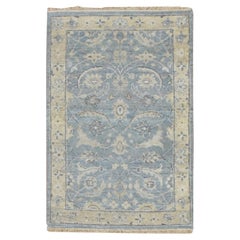 2
x3
 Powder Blue Wool Sickle Leaf Design Hand Knotted Mat Sample Rug