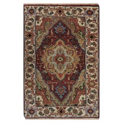 2'x3' Red Antiqued Fine Heriz Medallion Design Hand Knotted Wool Mat Rug