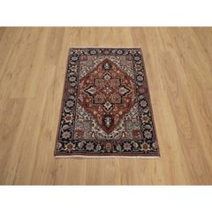 2'x3' Red Antiqued Fine Heriz Re-Creation Hand Knotted Wool Mat Oriental Rug