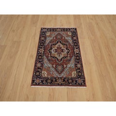 2'x3' Red Antiqued Fine Heriz Re-Creation Hand Knotted Wool Mat Oriental Rug