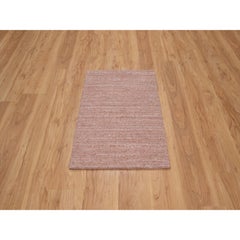 2'x3' Rose Pink, Soft Pile, Pure Wool, Modern Striae Design, Hand Loomed Rug