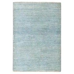 2'x3' Ruddy Blue Modern Grass Design Hand Knotted Wool with Silk Mat Rug