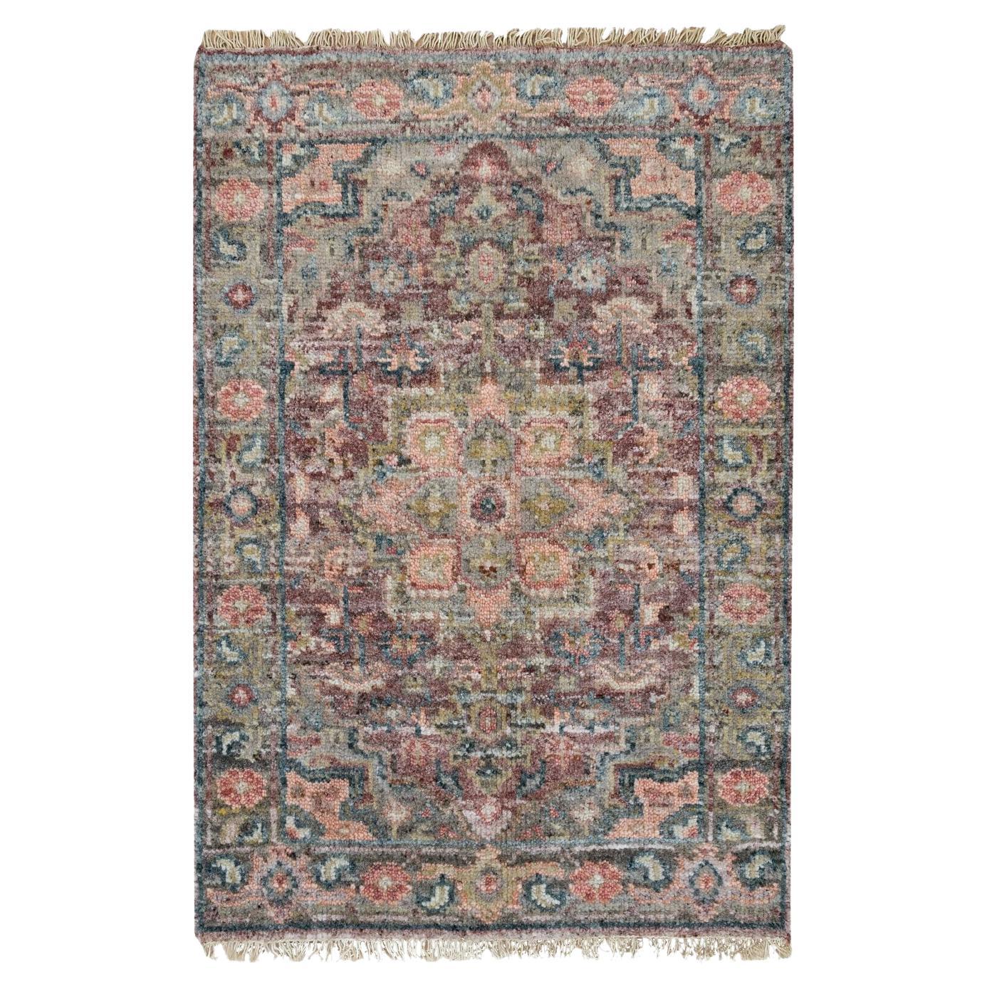 2'x3' Sangria Red Soft Wool Heris Revival Hand Knotted Mat Oriental Rug