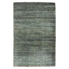 2'x3' Seaweed Green Hand Knotted Modern Grass Design Wool with Silk Mat Rug