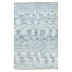2'x3' Sky Blue Tone on Tone Modern Grass Design Hand Knotted Wool Small Rug