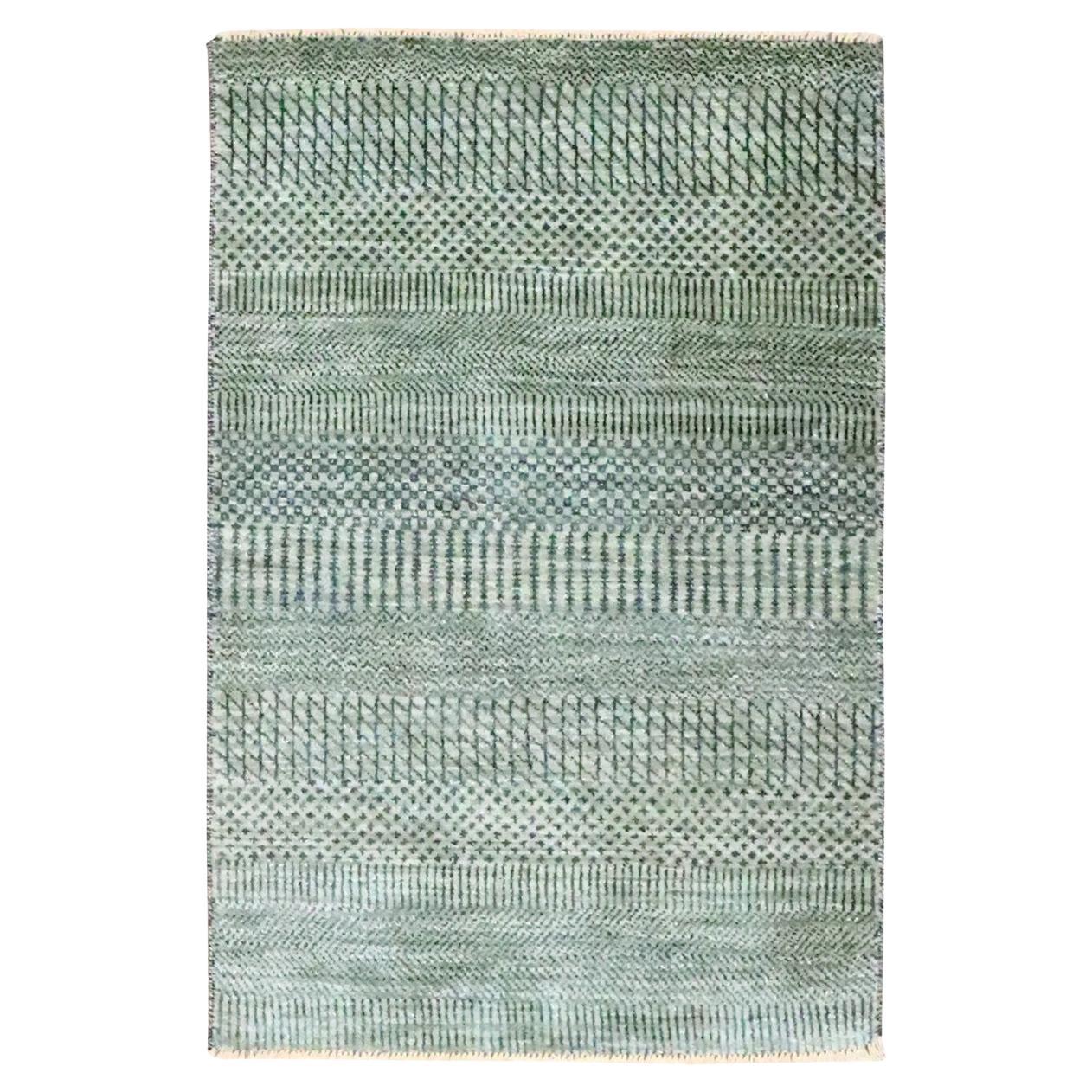 2'x3' Sonic Gray Modern Grass Design Hand Knotted Wool with Silk Mat Rug