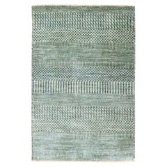 2'x3' Sonic Gray Modern Grass Design Hand Knotted Wool with Silk Mat Rug