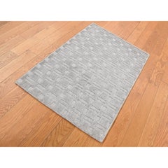 2'x3' Spanish Gray, Hand Loomed, Tone on Tone Design, Pure Wool, Sample Rug