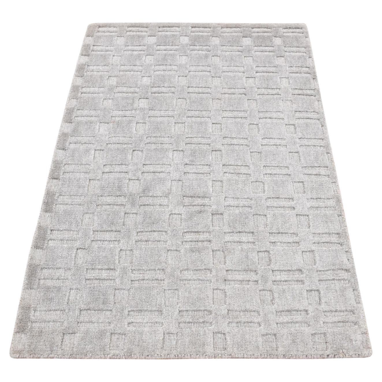 2'x3' Spanish Gray, Hand Loomed, Tone on Tone Design, Pure Wool, Sample Rug