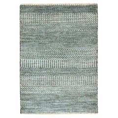 2'x3' Spanish Gray Modern Grass Design Hand Knotted Wool with Silk Small Rug
