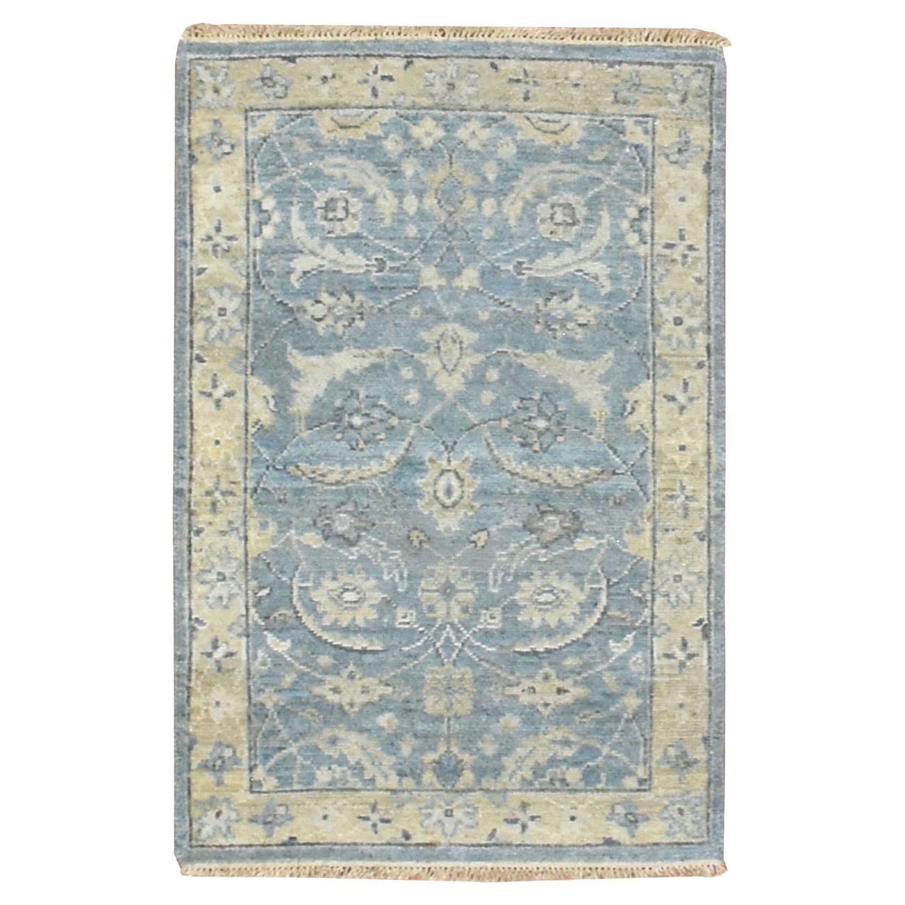 2
x3
 Steel Blue Hand Knotted Zero Pile Wool Sickle Leaf Design Mat Rug