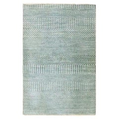 2'x3' Stone Blue Modern Grass Design Hand Knotted Wool with Silk Mat Rug