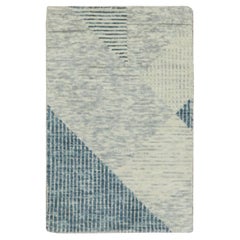 2'x3' Stone Blue Wool Hand Knotted, Geometric Art Deco Collection Mat Rug