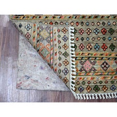 2'x3' Stone Gray Afghan Super Kazak Khorjin Design Hand Knotted Wool Rug
