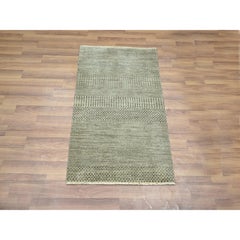 2'x3' Stone Gray Hand Knotted Wool with Silk Modern Grass Design Mat Rug