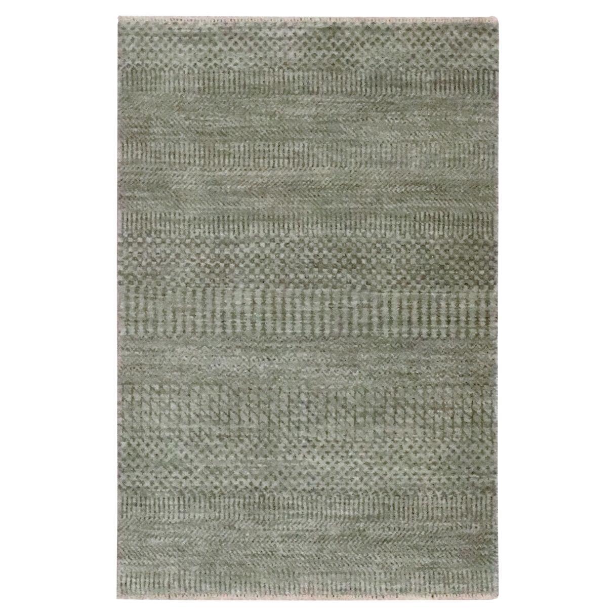 2'x3' Stone Gray Hand Knotsted Wool with Silk Modern Grass Design Mat Rug (Tapis d'éveil gris pierre avec soie)