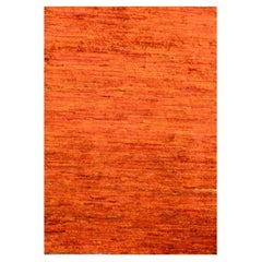 2'x3' Tangelo Orange Plain Solid Design Hand Knotted Sample Sari Silk Rug