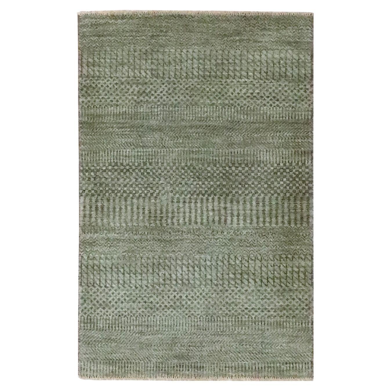2'x3' Taupe Gray Modern Grass Design Hand Knotted Wool and Silk Small Rug