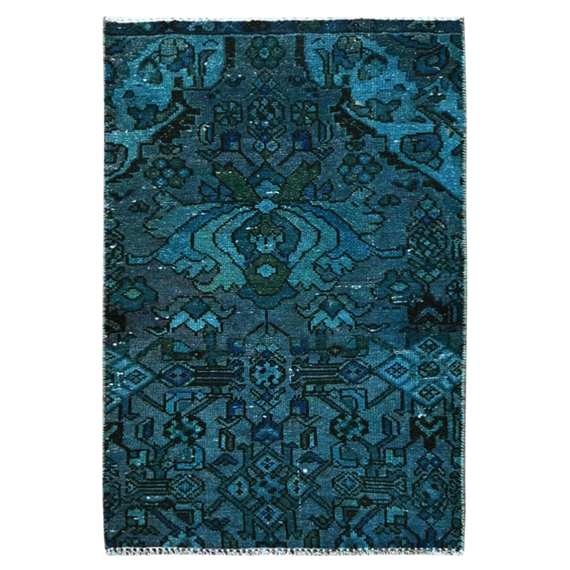 2'x3' Teal Overdyed Vintage Persischer Bakhtiar Handgeknüpfter Teal-Teppich aus reiner Wolle