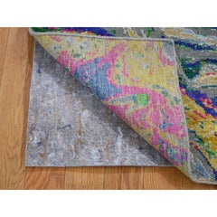 2'x3' THE LAVA, Sari Silk With Textured Wool Hand Knotted Oriental Rug