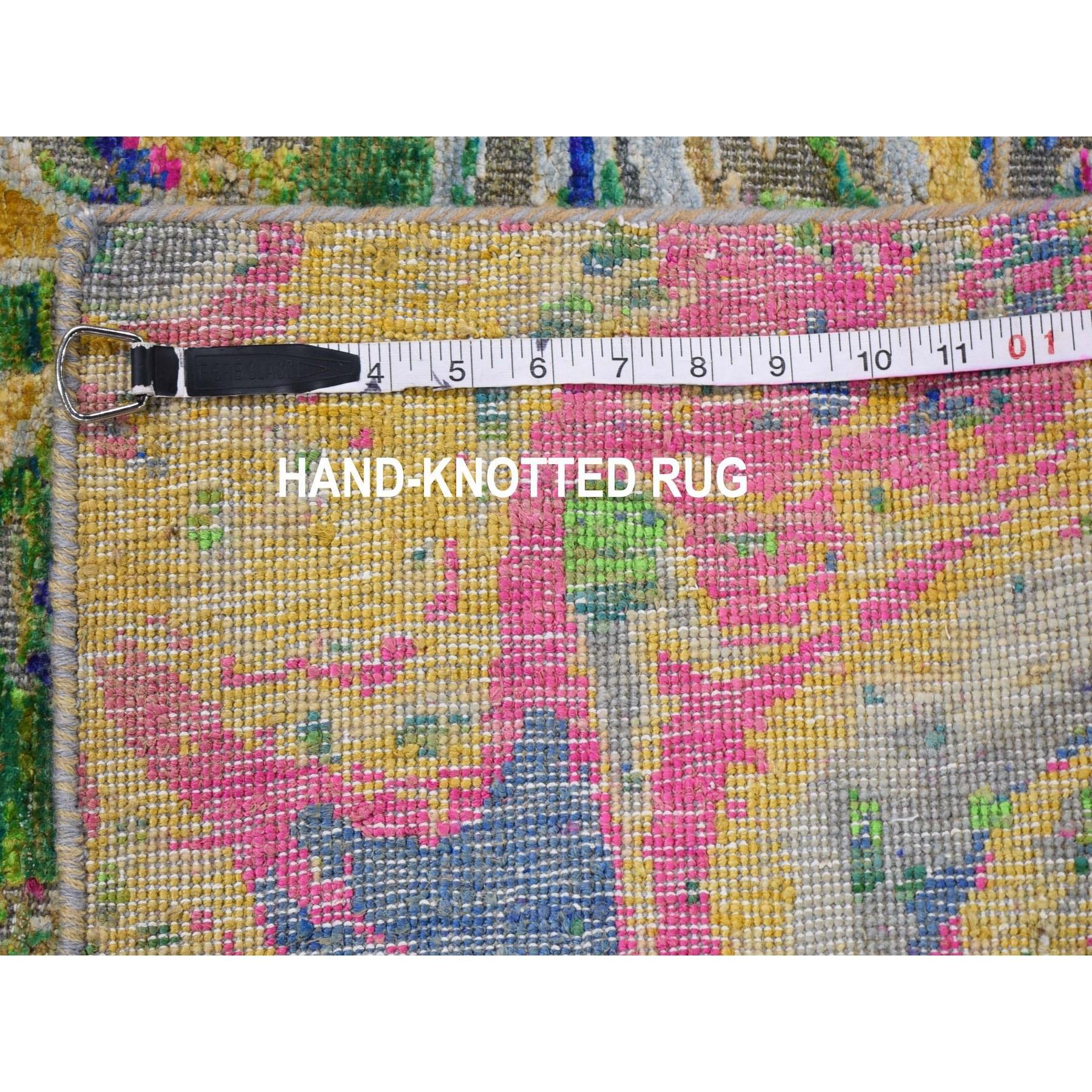 Hand-Knotted 2'x3' THE LAVA Sari Silk with Textured Wool Hand Knotted Oriental Rug For Sale