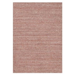 2'x3' Tulip Pink Plain Modern Striae Design Hand Loomed Pure Wool Mat Rug