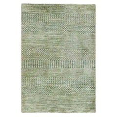 2'x3' Umber Brown Modern Grass Design Hand Knotted Wool and Silk Mat Rug