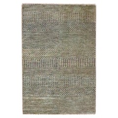 2'x3' Umber Brown Modern Grass Design Hand Knotted Wool with Silk Mat Rug