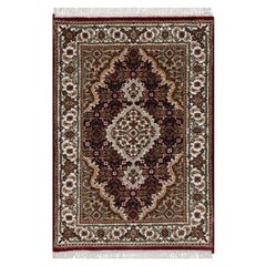 2'x3' Vermilion Red Tabriz Mahi with Fish Design Soft Wool Hand Knotted Rug