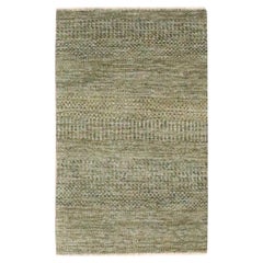 2'x3' Walnut Brown Modern Grass Design Hand Knotted Wool with Silk Mat Rug