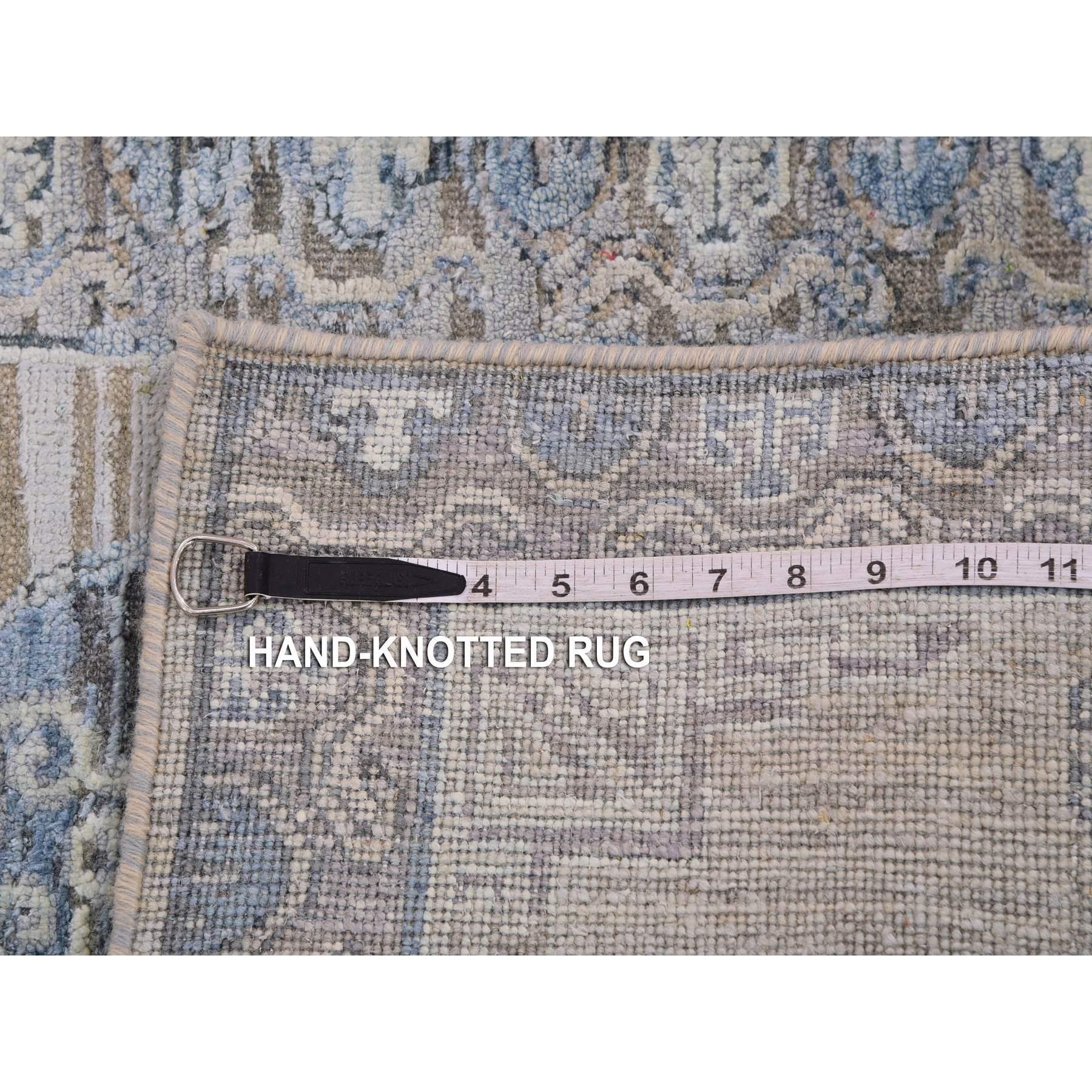 Indian 2'x3' Warm Gray Khotan Design Hand Knotted Silk with Textured Wool Mat Rug For Sale