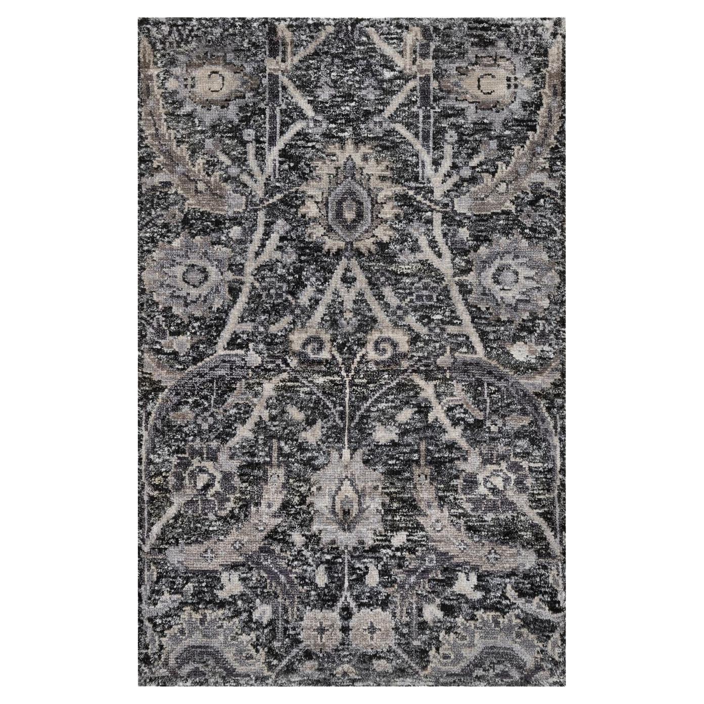 2
x3
 Wenge Brown Wool and Silk Hand Knotted Sickle Leaf Mat Oriental Rug For Sale