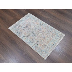 2'x3' Whisper Pink Ziegler Mahal Design Zero Pile Pure Wool Hand Knotted Rug