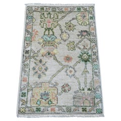 Tappeto Afghan Angora Oushak Leaf Pattern 2'x3' bianco annodato a mano in lana pura