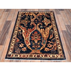 2'x3' Yale-Blau, Bijar-Garus-Muster, Aryana-Qualität, handgeknüpfter Wollteppich