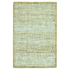 2'x3' Yellow Hand Knotted 100% Wool Oxidized and Distressed Grass Design Rug