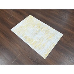 2'x3' Yellow Modern Design Hand Loomed Wool and Silk Mat Oriental Rug