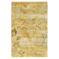Tappeto in seta annodato a mano, 2'x3', giallo, con motivi di ispirazione persiana e polacca