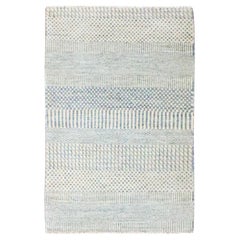 2'x3' Yonder Blue Hand Knotted Wool with Silk Modern Grass Design Mat Rug