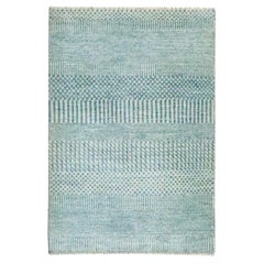 2'x3' Yonder Blue Hand Knotted Wool with Silk Modern Grass Design Mat Rug