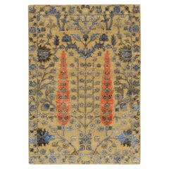 2'x3'1" Almond Brown, Hand Knotted Cypress Tree Design, Silk/Wool Mat Rug