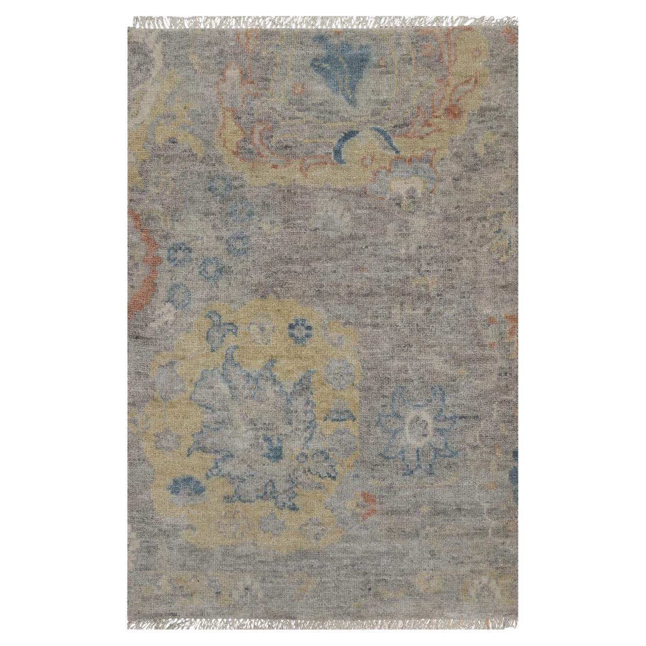 2
x3
1" Beige Broken Pattern with Oushak Design Hand Knotted Pure Wool Mat Rug