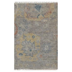 Alfombra de estera de pura lana anudada a mano con diseño Oushak de 2
x3
1" Beige roto