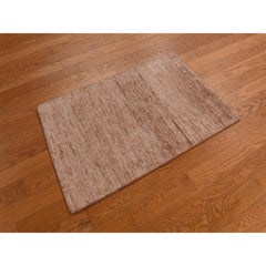 2'x3'1" Brass Brown Pure Sari Silk Plain Solid Design Sample Hand Knotted Rug
