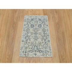 2'x3'1" Bright White Tabriz Pomegranate Silk and Wool Hand Knotted Mat Rug