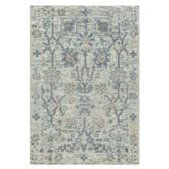 2'x3'1" Bright White Tabriz Pomegranate Silk and Wool Hand Knotted Mat Rug