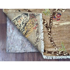 2'x3'1" Brown Sparrows on the Tree, Peshawar Hand Knotted Soft Wool Mat Rug